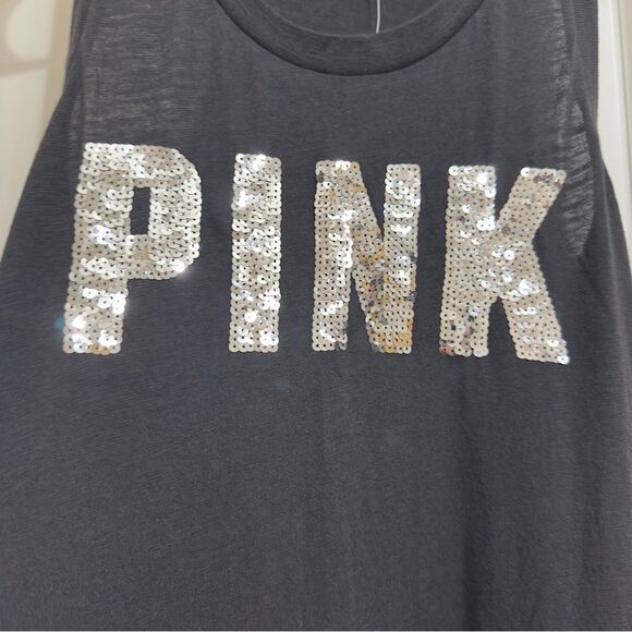 NWT VICTORIA’S SECRET PINK LOGO SEQUIN RACERBACK TROPICAL PRINT‎ TANK TOP SMALL - Picture 4 of 10